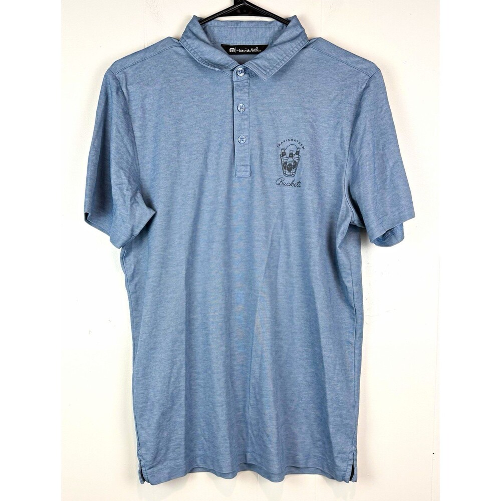 Travis Mathew M Blue Polo Shirt Whistling Straits Embroidered Beer Golf Buckets